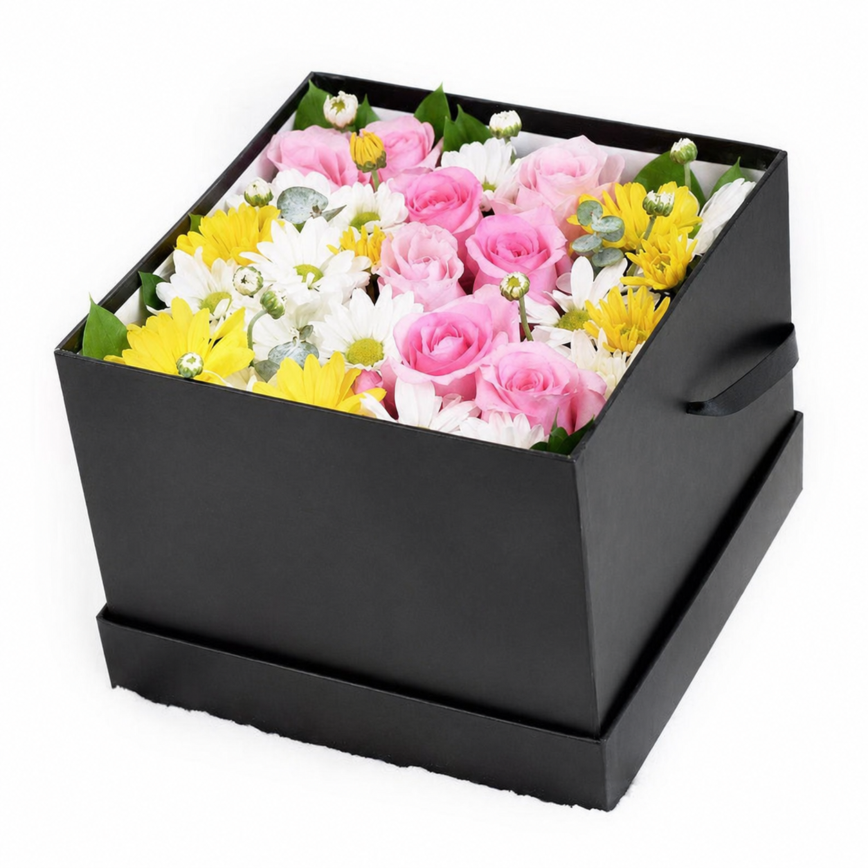 Flower box presentation example; exact flowers vary